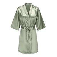 Women's Satin Robe Silk Kimono Bathrobe Pure Short Sexy Sleepwear Bridesmaid Bride Party Robes Grass Green - Image 6