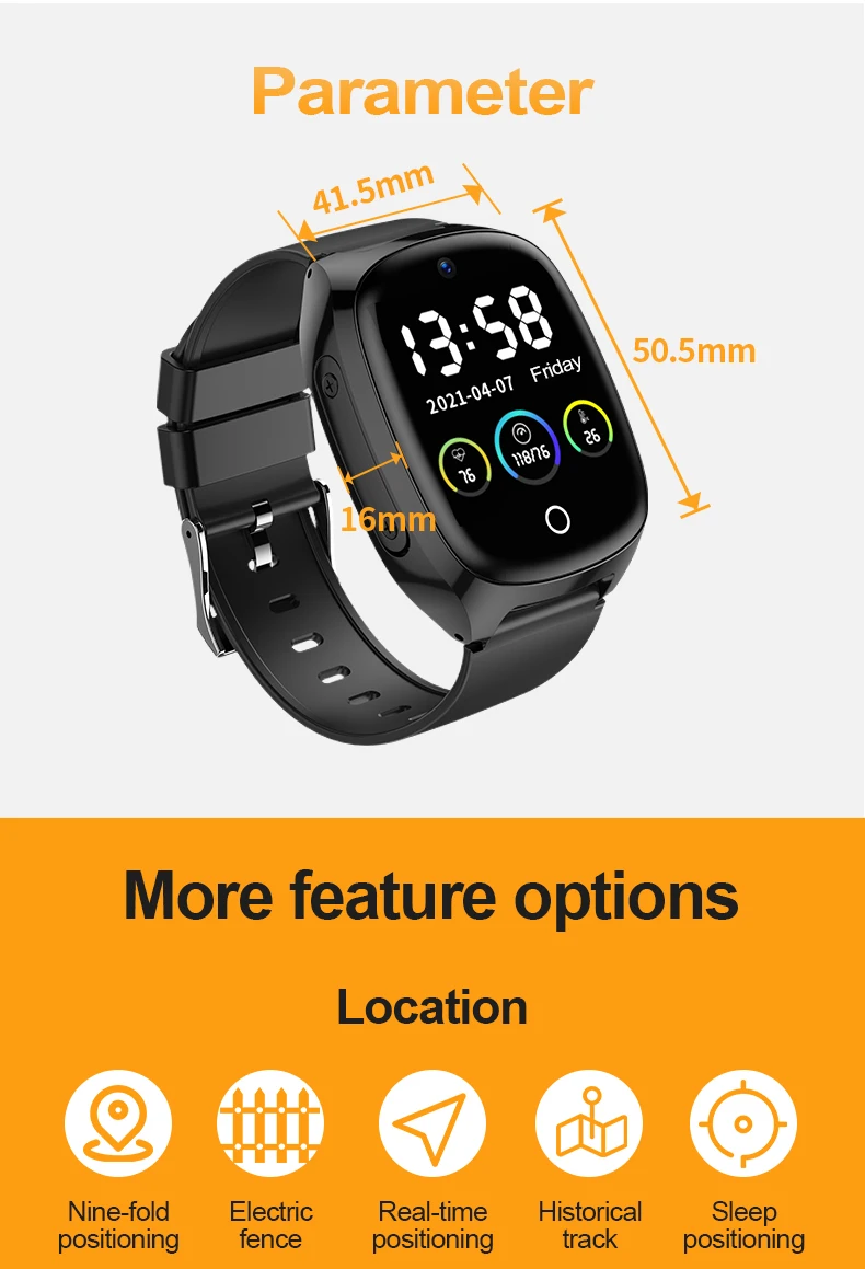 4G Elderly Tracker Smartwatches Body Temperature Heart Rate Blood Pressure GPS Location Tracking Phone Watch for Old People D300