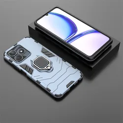 Shockproof Armor Protective Phone Case with Metal Stand and Silicone Back Cover for Realme Note 50 (Navy Blue)