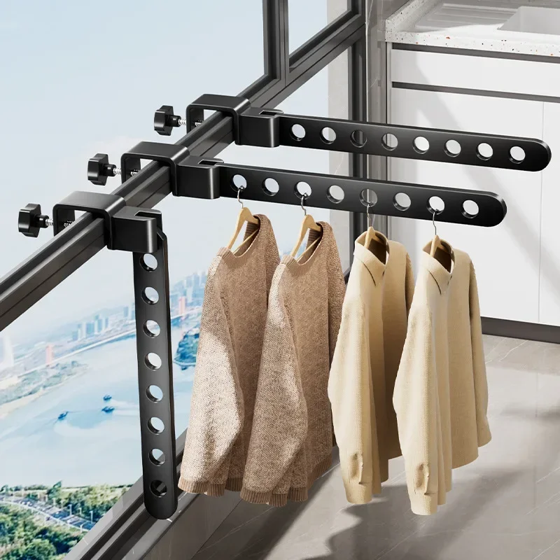 Foldable Rotatable Black Clothes Rack Clothes Hangers Wall Mounted Hanger Drying Rack SpaceSaving Aluminum Clothes Organization 2