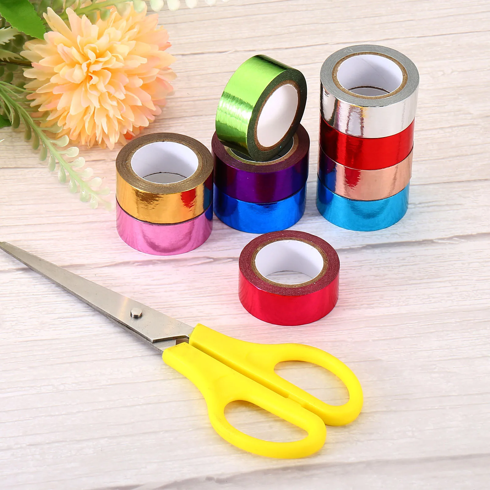 2-10Pc Metallic Washi Tape 15mmx5m Art Paper Mirror Masking Foil Sticker Decorative Self-Adhesive Tape for DIY Art Craft Wedding 5
