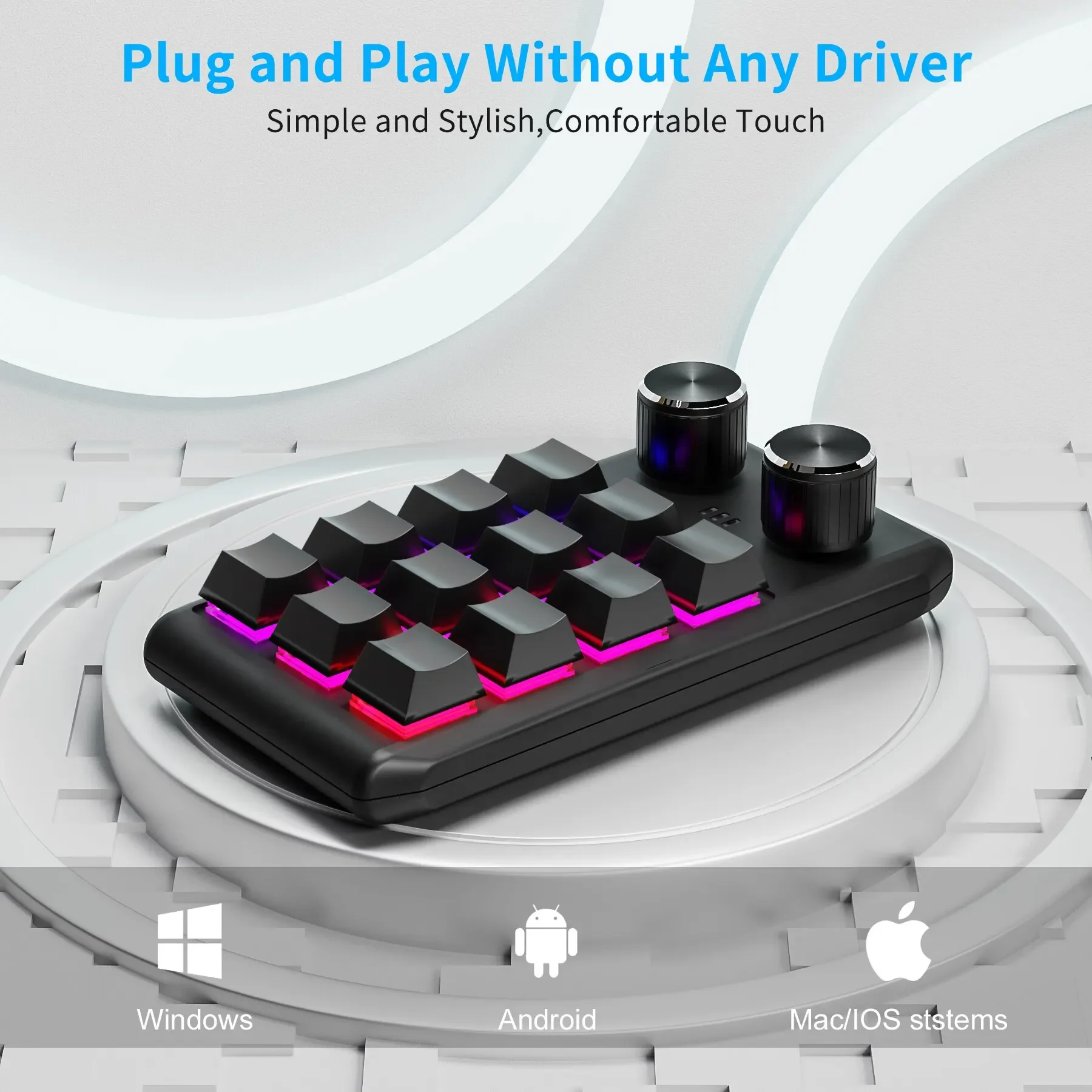 Enhanced RGB Mechanical Macro Pad - 12 Keys & Dual Knobs for Gaming & Custom Programming