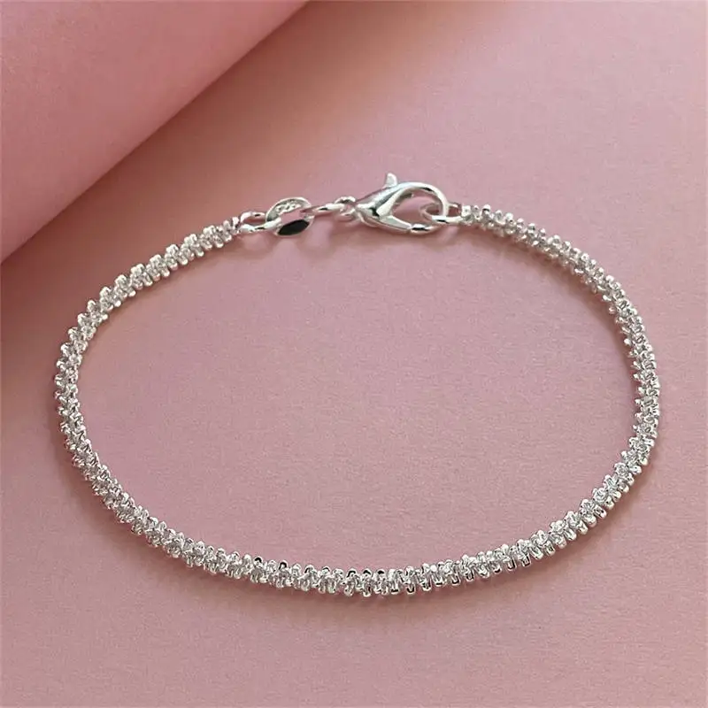 

New 925 Sterling Silver Bracelet 1.5mm Shiny Bracelet For Your Woman Water Jewelry Gift