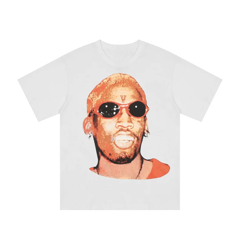 Nuovo 2024ss Hip-Hop Streetwear Retro Portrait Uomo Oversize Dennis Rodman T Shirt in cotone da uomo Manica corta Vintage Tshirt_voghion.com