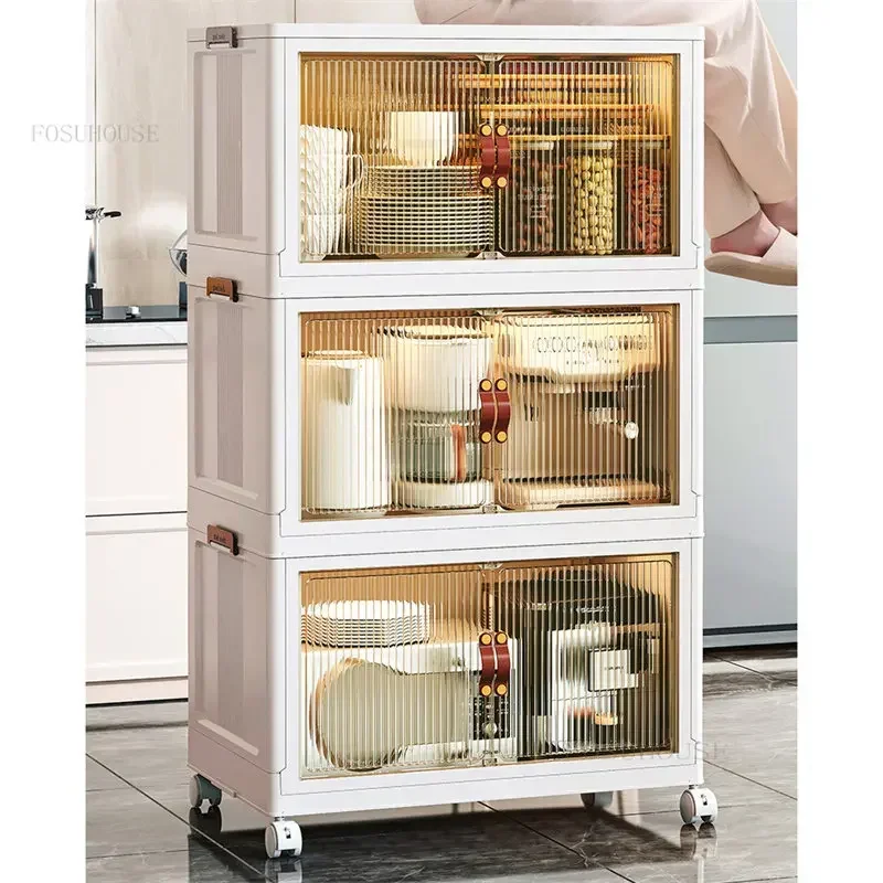 Nordic Plastic Kitchen Cabinets Home Furniture Floor Multi-layer Foldable Storage Cabinet Living Room Multifunction Storage Box