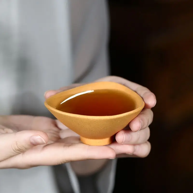 Purple Clay Teacup Tea Tasting Master's Cup Small Capacity Mineral Gold Section Mud Triangle Cup Kung Fu Tea Set