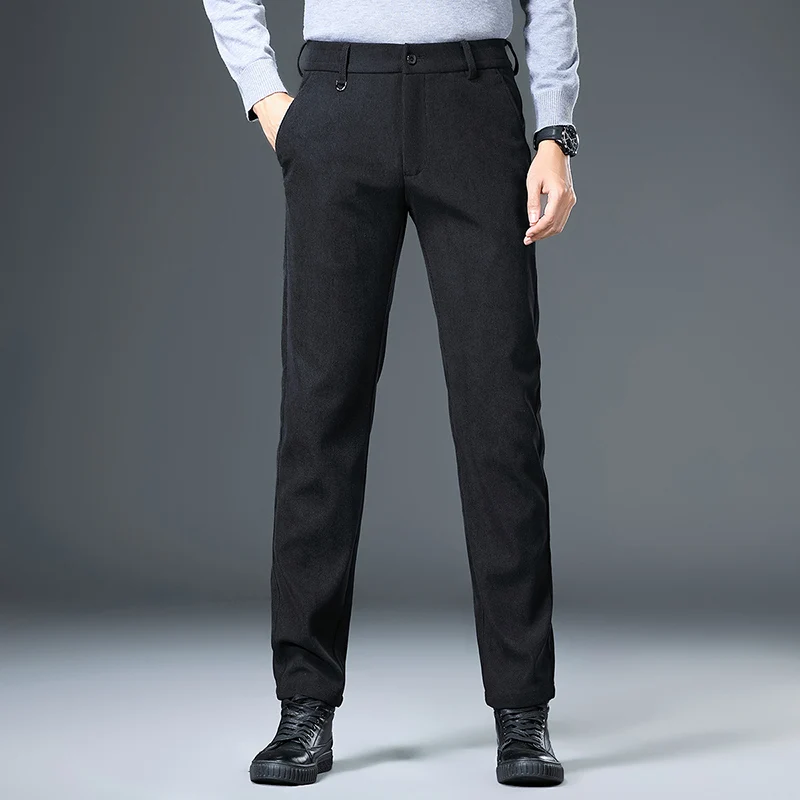 Men's Autumn Winter Solid High Waisted Button Zipper Pockets Casual Wide Leg Vacation Trousers Fashion Loose Office Lady Pants