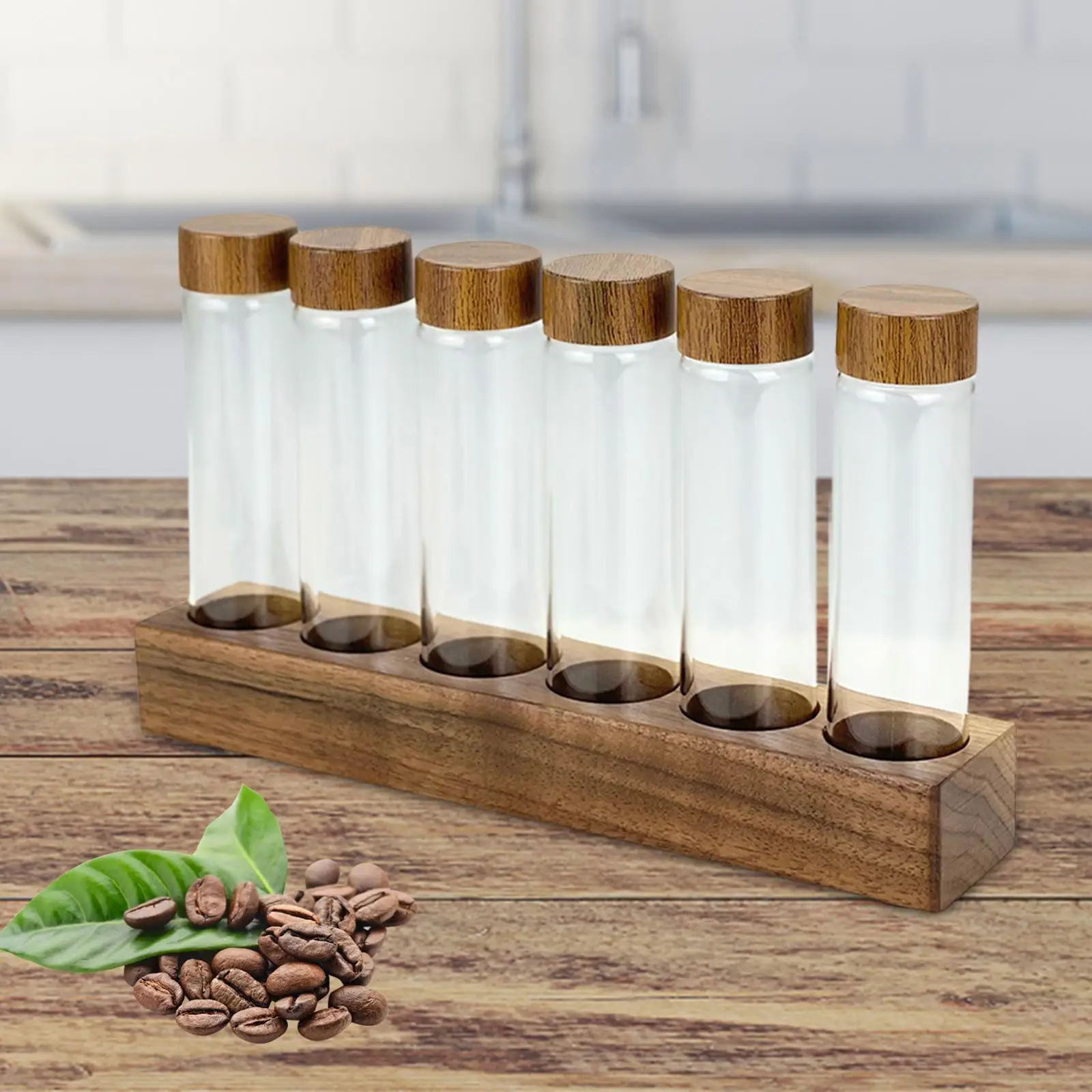 Coffee Beans Storage Containers Refillable Wooden Holder Candy Storage Empty Glass Test Tubes for Retail Kitchen Coffee Shop storage box storage jar