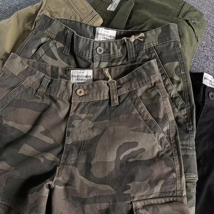 Harajuku Fashion Streetwear Summer Shorts Men's Camo Cargo Knee Length Work Twill Cotton Loose Fit Camouflage Shorts for Men 4