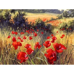 Vibrant Poppy Flowers Pre - Printed Cross Stitch Kit with DMC Threads for Embroidery Enthusiasts (HMA41721)