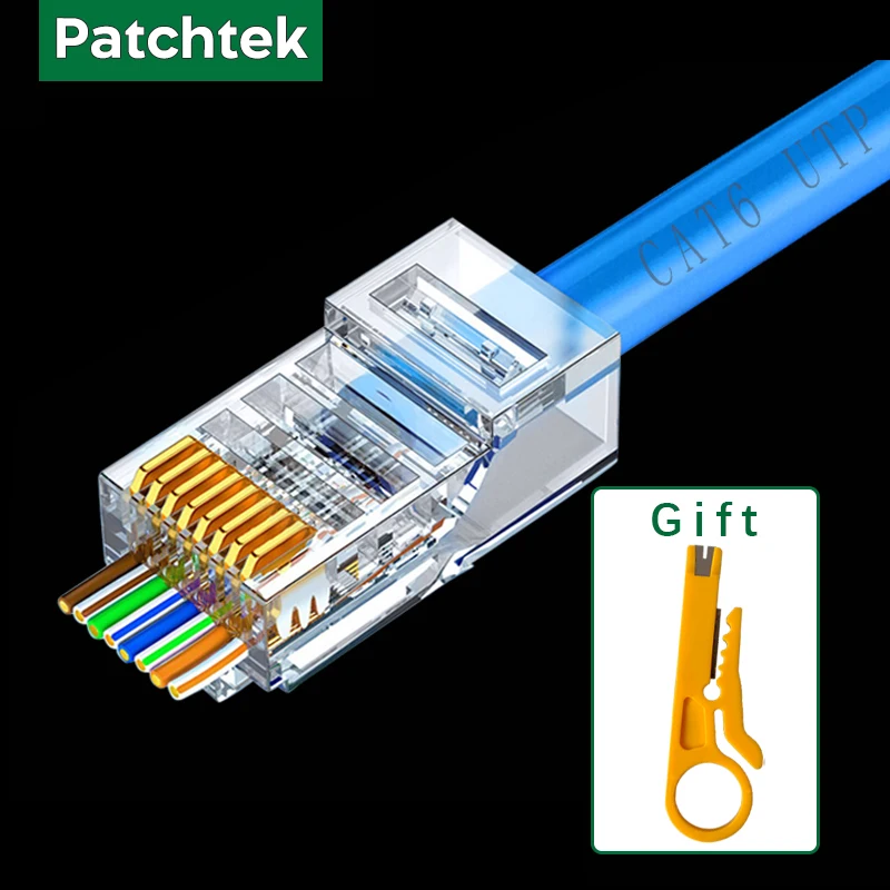 Patchtek 10 шт. Cat6 / 6A RJ45 Разъем Нож Проход Провод Зачистка Через 8P8C RJ45 Сетевой модульный штекер для кабелей Ethernet