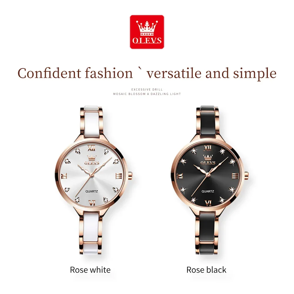 OLEVS Quartz Watch for Women Waterproof Ceramic Strap Diamond Inlay Fashion Elegant Ladies Wristwatches Gift Box Set Reloj Mujer 6