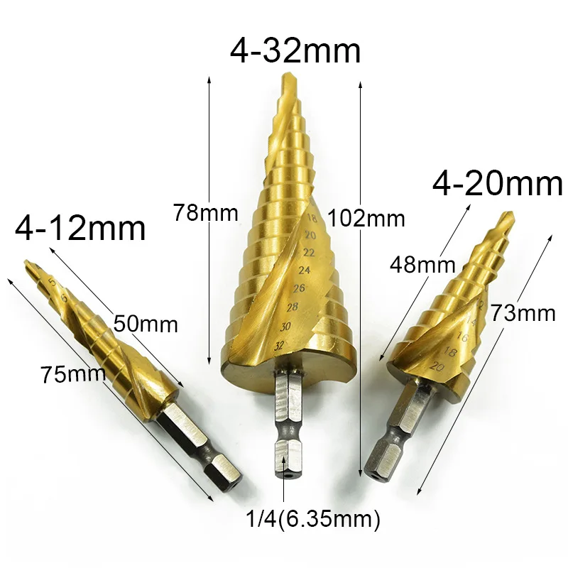 

3PCS 4-12 20 32mm HSS Spiral Grooved Center Drill Bit Solid Carbide Mini Drill Accessories Titanium Step Cone Drill Bit