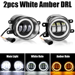 DRL LED Fog Light with White Amber Angel Eyes Lens and Projector (2 x White Amber DRL)