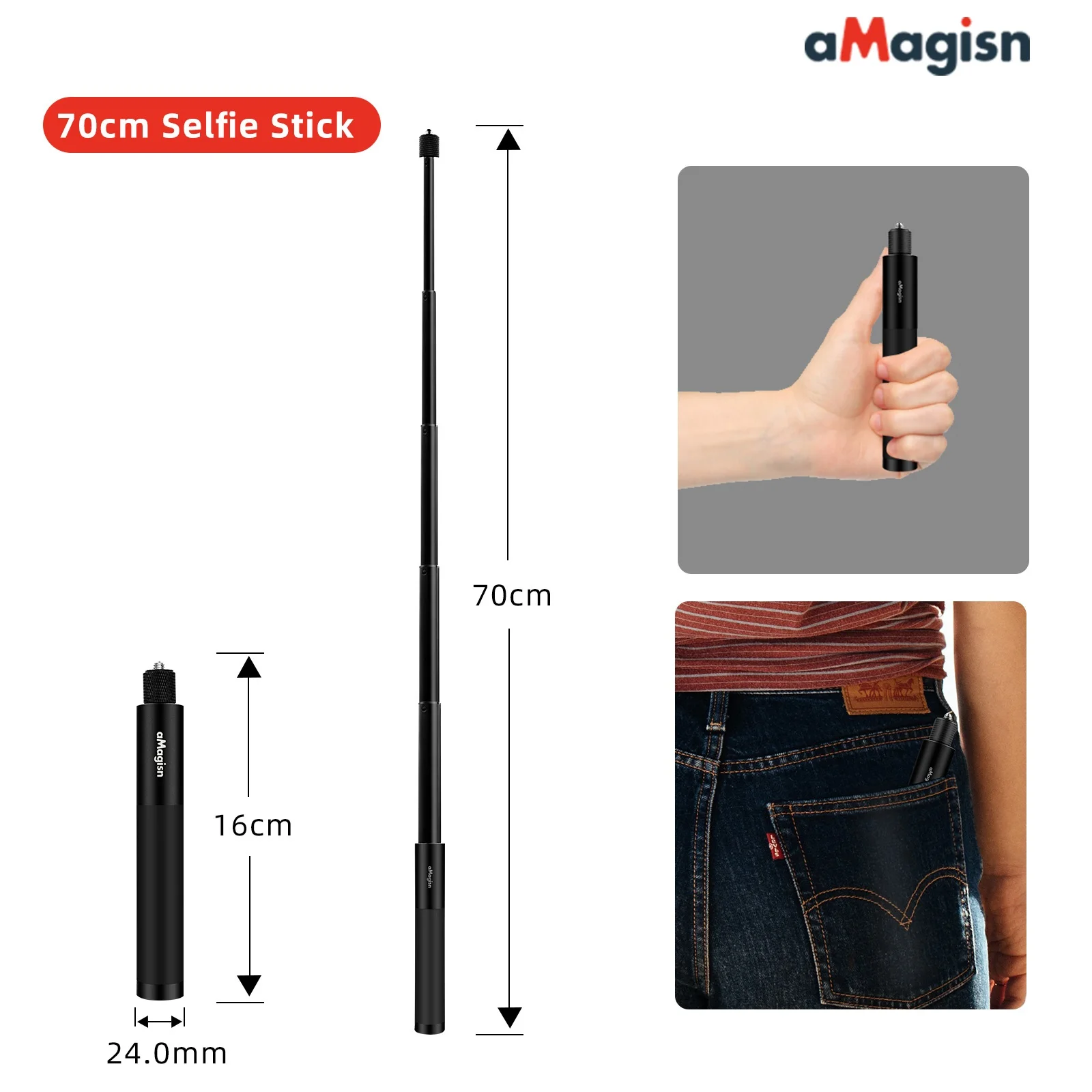 Amagisis 70Cm Invisibile Selfie Stick Straight Pull Per Insta360 Panoramic Per Gopro Action Camera Per Accessori Dji