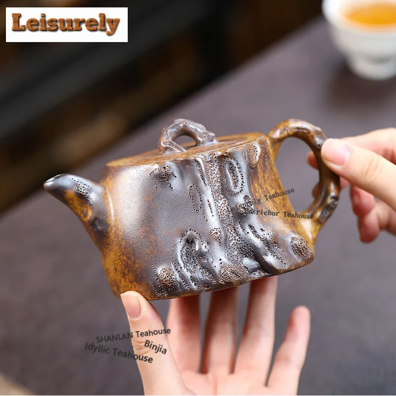 310ml Yixing Purple Clay Teapot Artists Handmade Tree Stumps Pot Raw Ore Wood-fired Porcelain Mud Tea Making Kettle Zisha Teaset