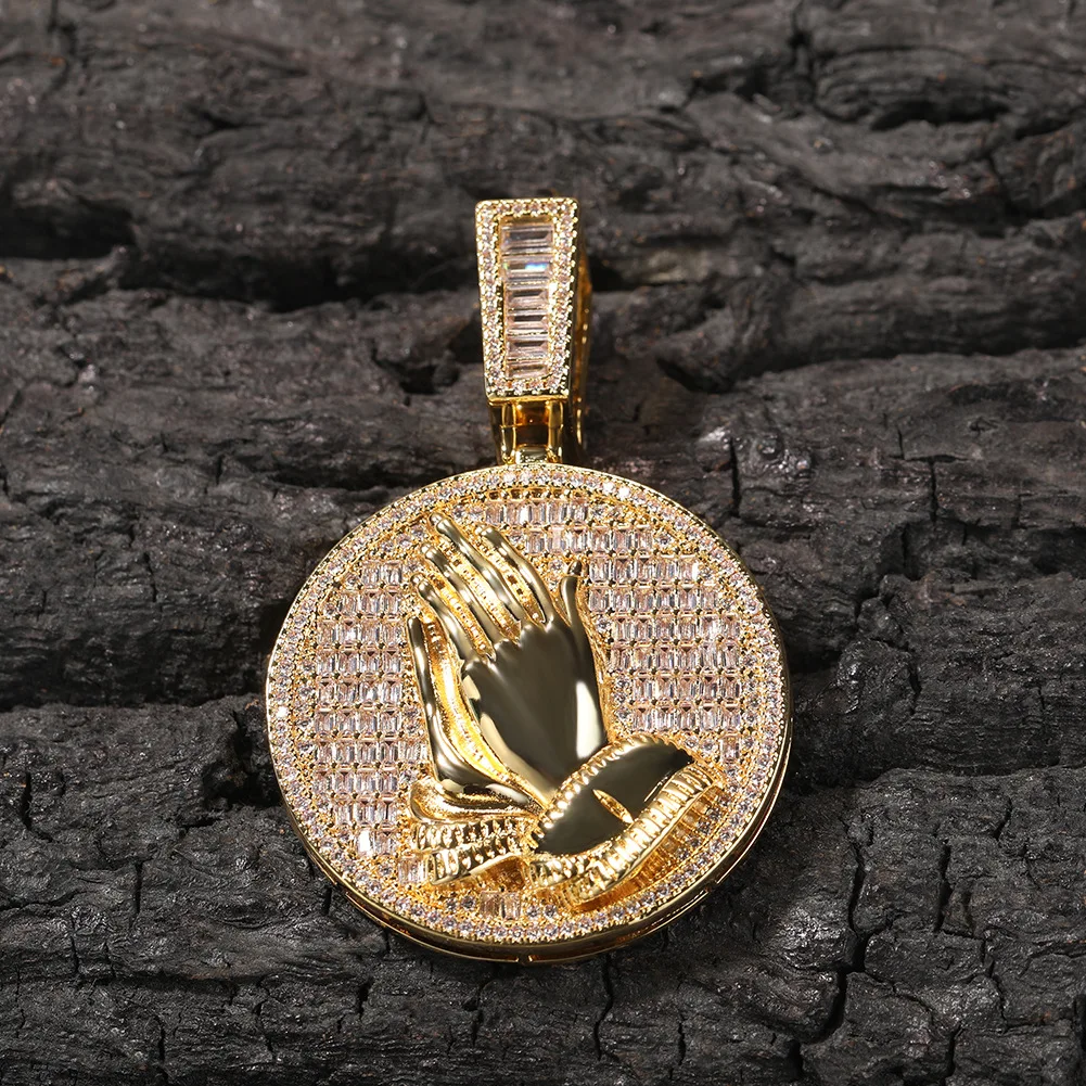 

Round Hand Iced Out Bling Pendant Necklace Mirco Pave Prong Setting Men Women Fashion Hip Hop Jewelry BP101