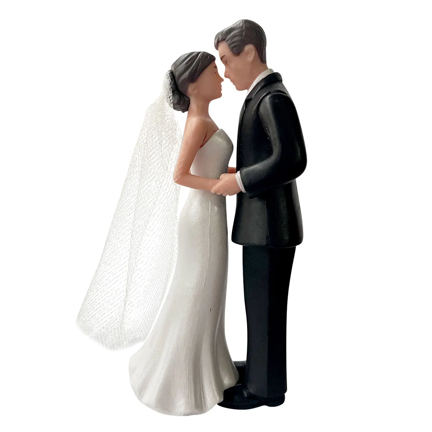 Elegant Bride & Groom Wedding Cake Plastic Topper with White Mesh Veil for Engagement Parties, Bridal Showers & Anniversaries