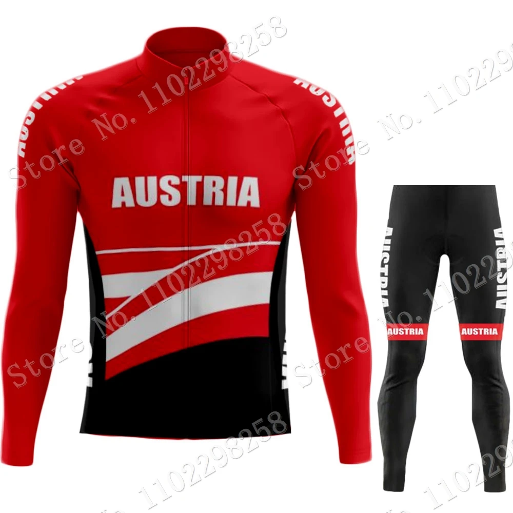 Austria National Winter Cycling Jersey Bib Set MTB Bike Clothing Thermal Fleece Bicycle Clothes Cycling Wear