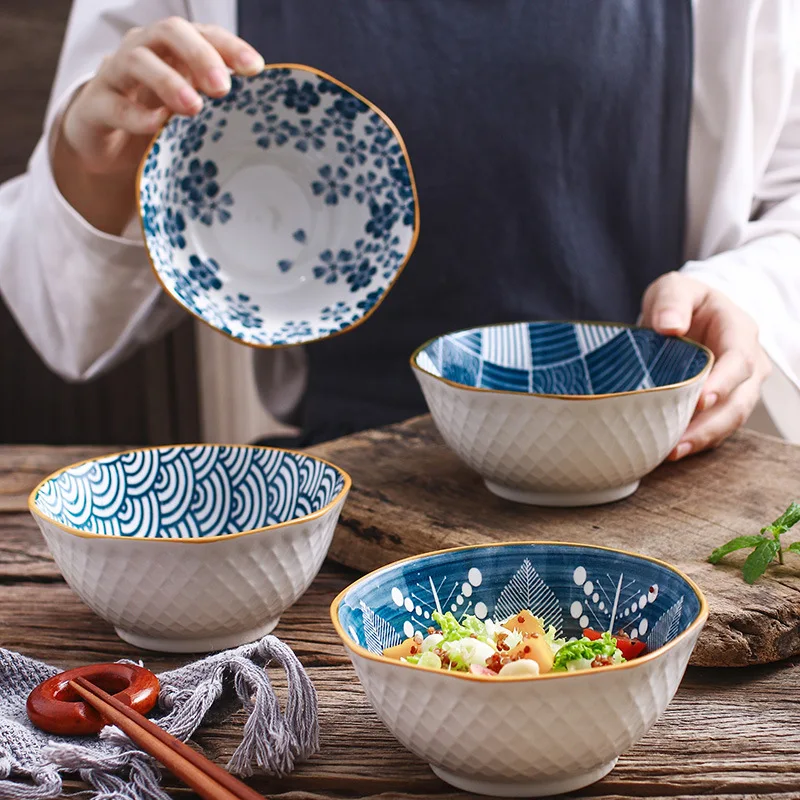 

Japanese-Style 5-inch Ceramic Rice Bowl Blue and White Hand-Painted Home Breakfast Bowl Dessert Bow Underglaze Color Tableware