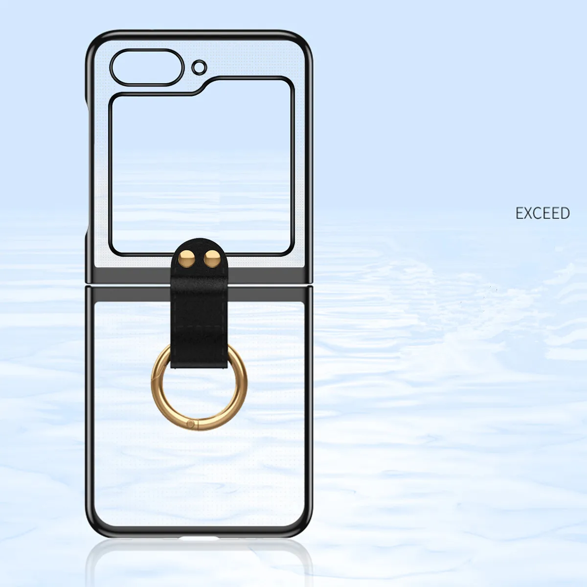 Electroplated Transparent Clear Case for Samsung Galaxy Z Flip 5 Flip5 Ring Holder Bracket Shockproof Glossy Cover Glass Film