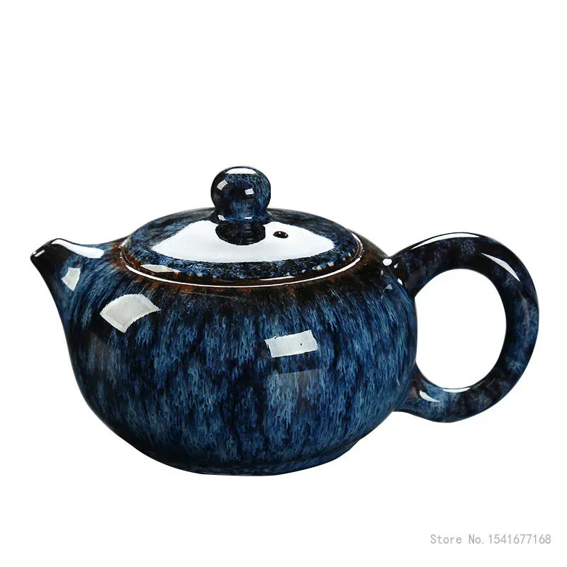 Creative Kiln-built Tea Pot Ceramic Household Kung Fu Tea Set Small Teapot Tianmu Glaze Single Retro Household Supplies, 1Pc