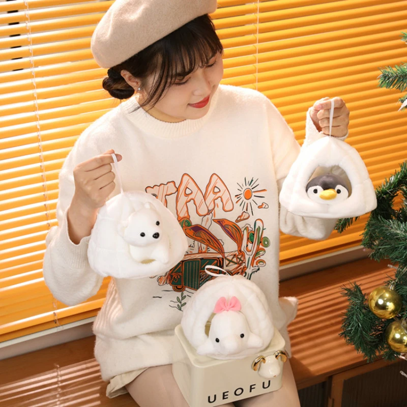 

Cute Polar Bear Penguin Whale Sleeping In Snow Nest Plush Toys Creative Stuffed Animal Soft Doll for Kids Girls Gift Xmas Decor