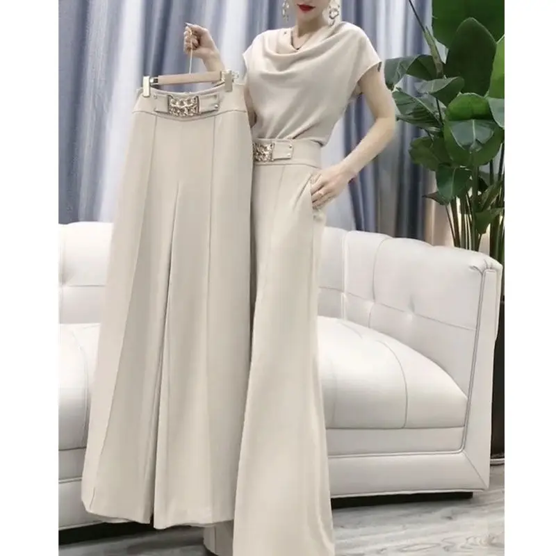Women Casual Corp Top Flare Wide Leg Pants Suit 2023 Summer New Versatile Fashion Korean Two Piece Set Female Tracksuit Clothing
