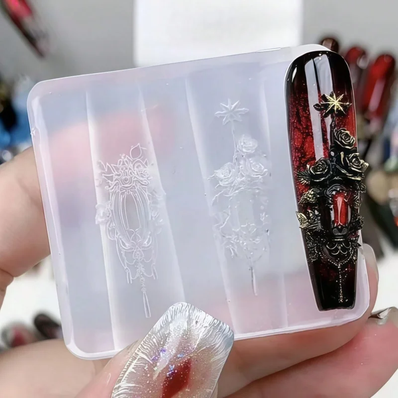 빈티지 장미 램프쉐이드 깨진 거울 네일 아트 몰드 3D 예술적 보석 투명 실리콘..