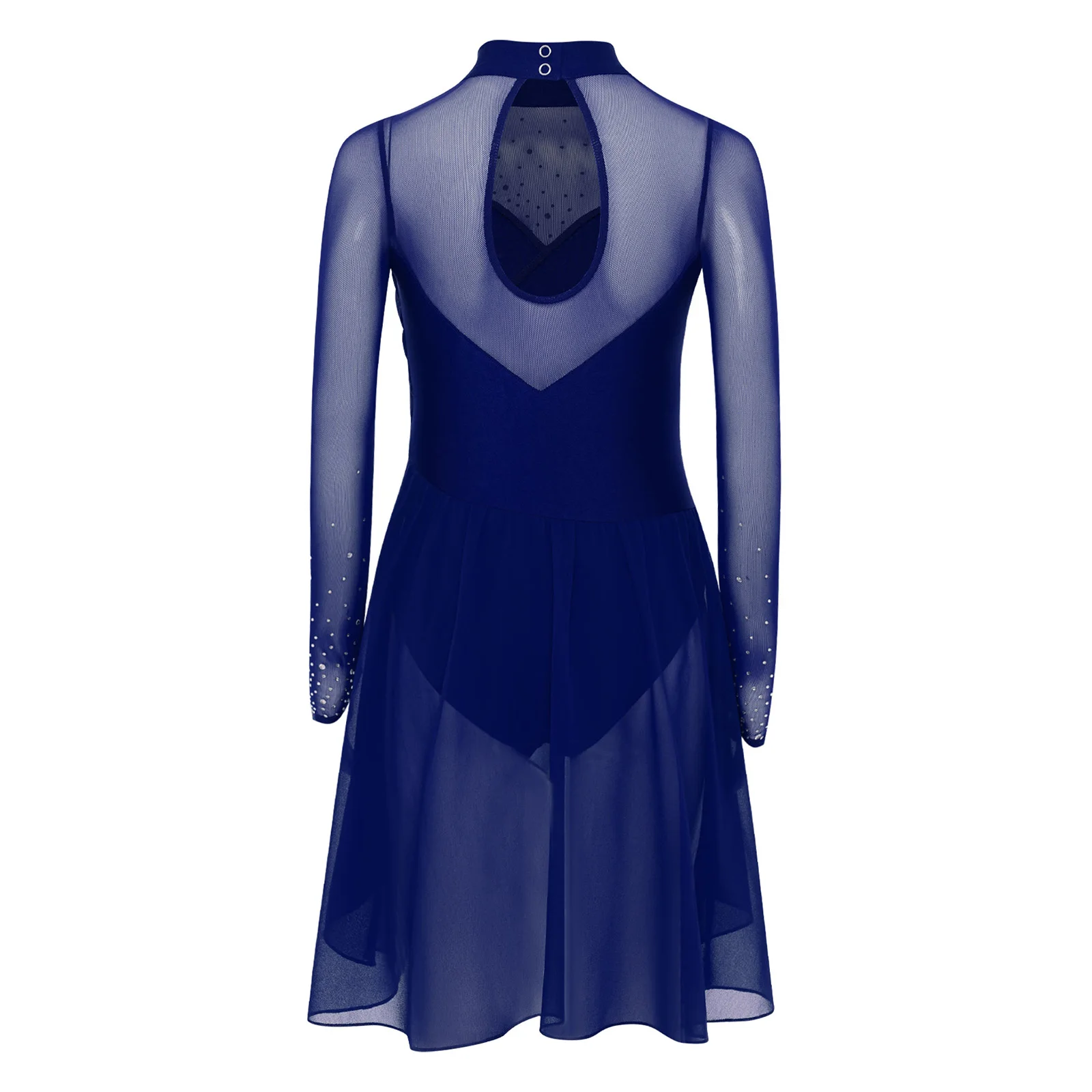Kinder Mädchen Langarm Strass Sheer Mesh Eiskunstlauf Trikot Kleid Moderne Lyrical Dance Gymnastik Ballett Kostüm – Detail 12