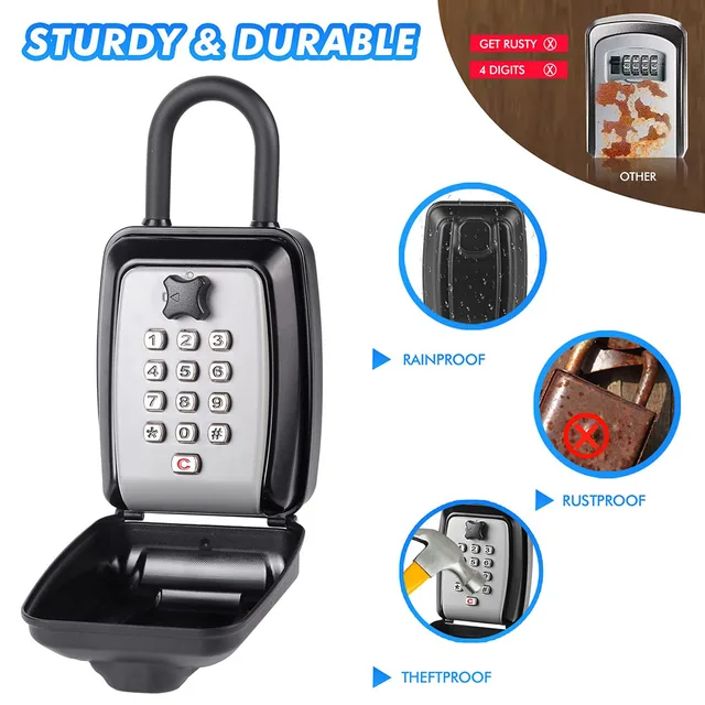 Sayram Lake Key Lock Box Large Capacity Key Box with Hanging Ring Keyboard Combination Resettable Code Waterproof Security 2