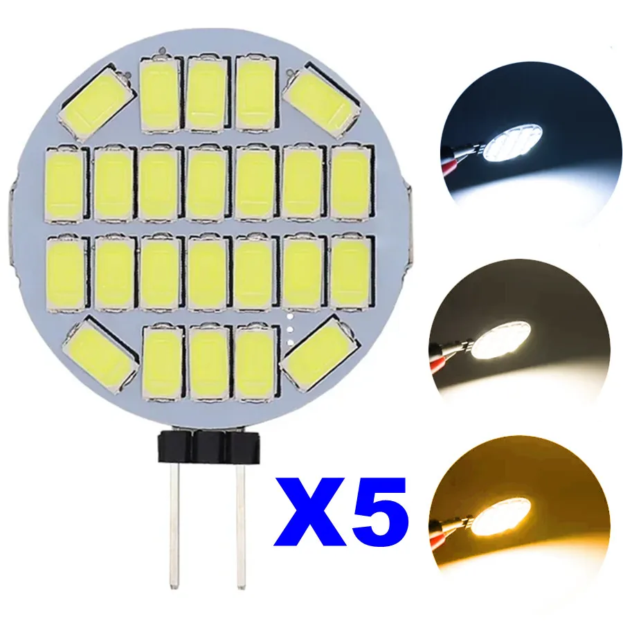 AC12V 24V LED G4 Round Spotlight Bulb 5W 5730 24leds No Flicker Range Hood Lights Replace 20W Halogen Lamp 3000K/4000K/6000K