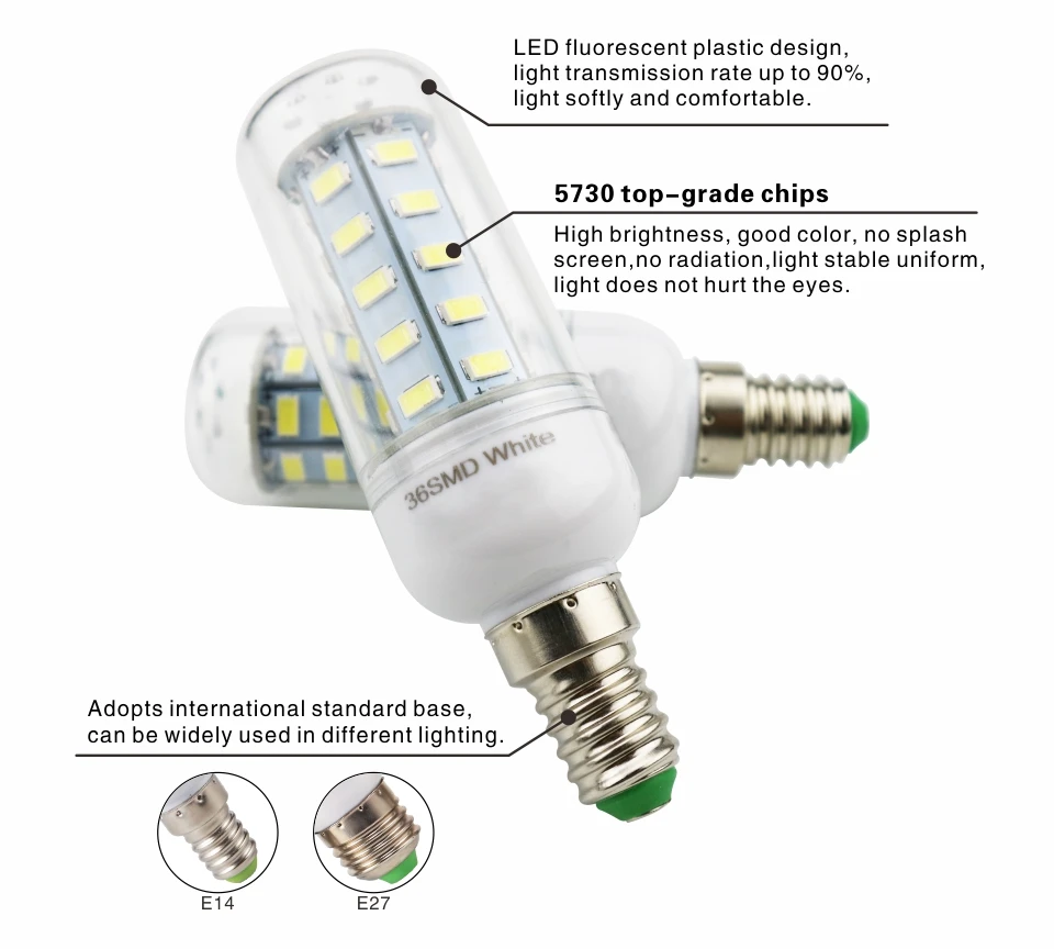 E27 E14 LED Corn Bulb 72 LEDs SMD 5730 220V Lampada LED Lamp Chandelier Candle LED Light Bombilla E27 E14 LED Co