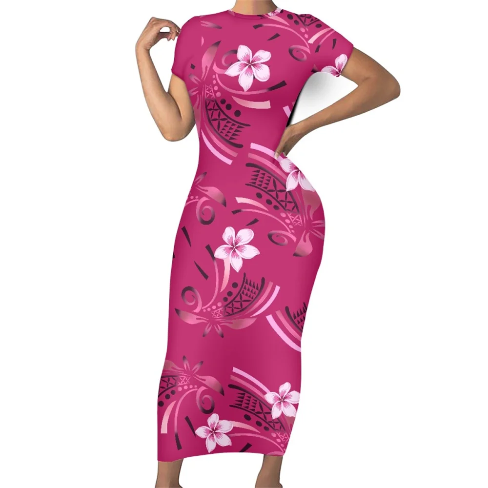 Casual Summer Short Sleeves O-neck Bodycon Custom Maxi Dresses Polynesian Island Samoa Traditional  Fijian Tribal Design Dress