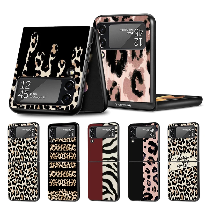 Leopard Print Z Flip 4 Z Flip 4 Phnoe Case Per Samsung Z Flip 3 5 5G Black Hard Shell Galaxy Zflip3 Zflip4 Zflip5 Cover Unica