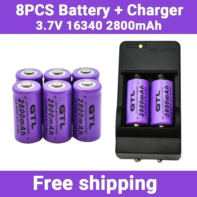 

Batteries Li-ion 2800 rechargeables 3.7V, 16340 mAh, pour lampe de poche LED, chargeur mural de voyage, CR123A 16340