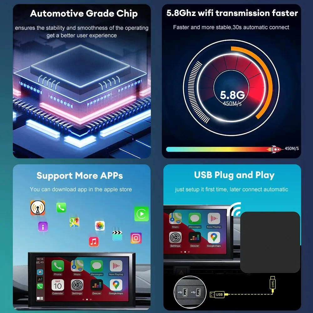 Wireless Carplay Adapter Mini Carplay&Auto Box Dongle Wired To Wireless For Audi Toyota Mazda Nissan Chevrolet Suzuki Subaru Kia Ford Opel Skoda Hyundai