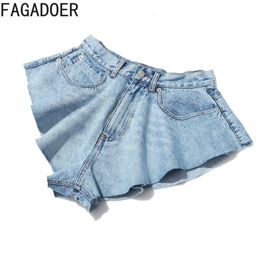 FAGADOER Sexy Hot Girl Elasticity Skinny Denim Shorts Women High Waist Button Pocket Jean Fashion Female Cowboy Matching Bottoms