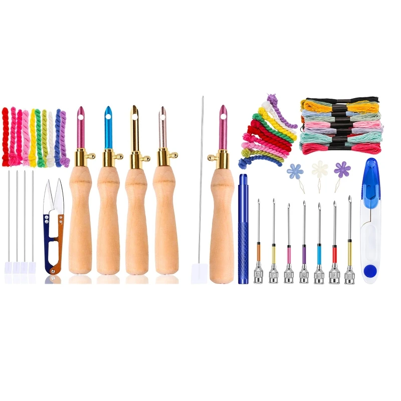 95AA Punch Needle Embroidery Kit DIY Needlework Wool Work Tool Punch Needle Embroidery Starter