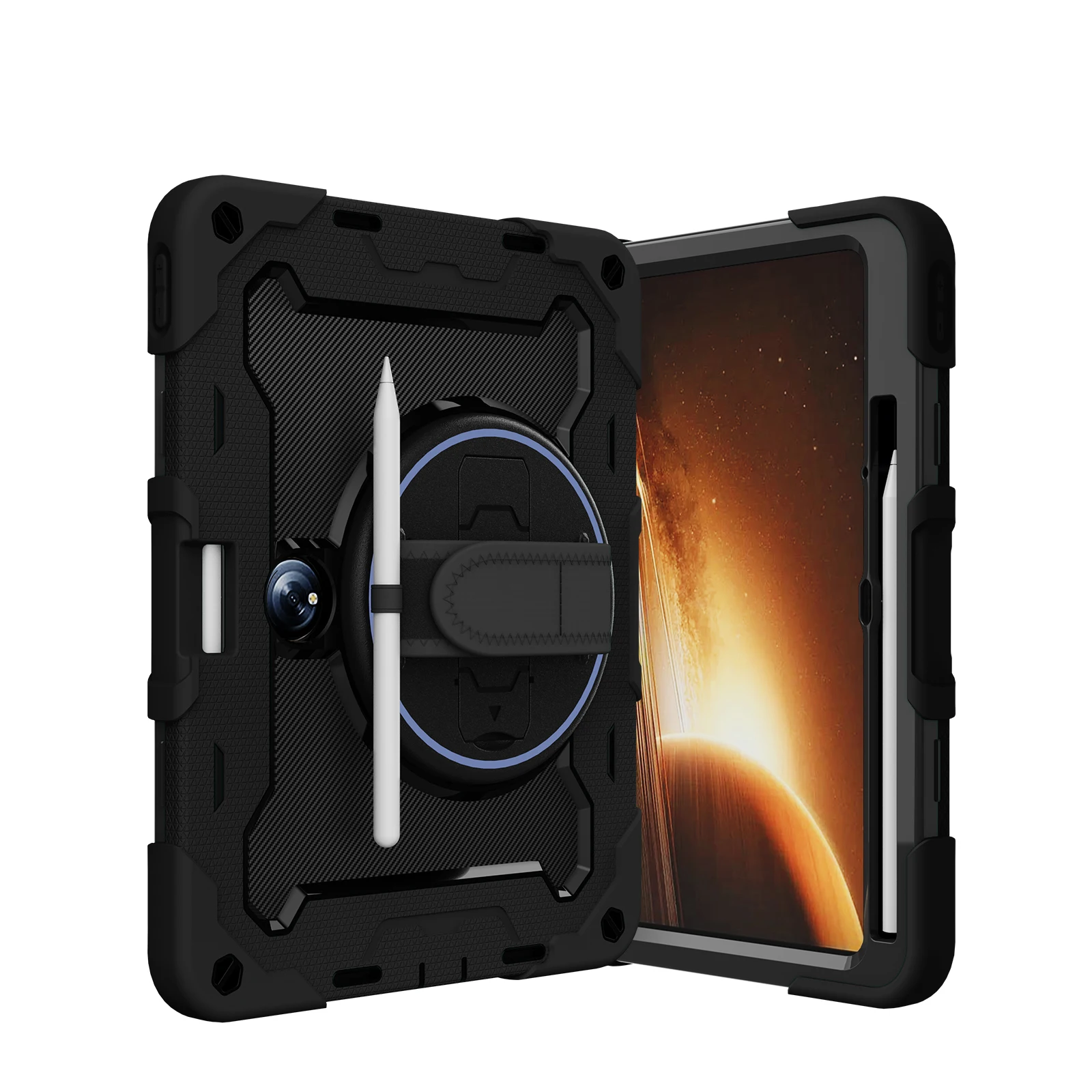 360 Rotatable Armor Case - Heavy Duty Rugged Cover with Multi-Angle Stand & Hand Strap, Shockproof