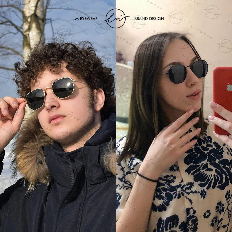 LM Fashion Damen Kleine Sechseck-Sonnenbrille Herren Retro Polarisierte Metallbeschichtung Spiegel Sonnenbrille Schutzbrille UV400 Brillen_voghion.com