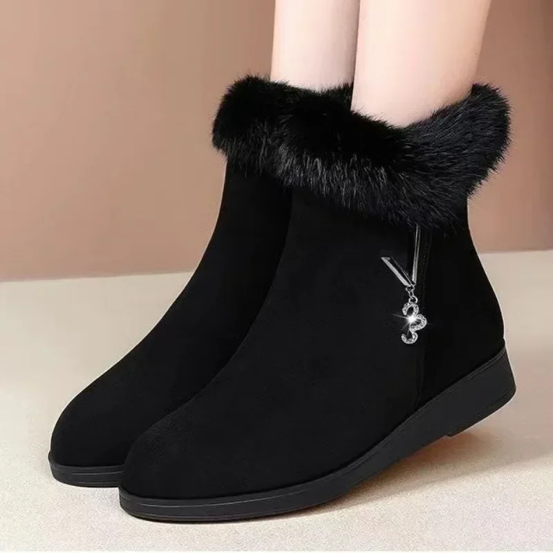 Women's Ankle Boots  Snow Boots Winter Thick Cotton Shoes Flat Bottom Plush Zipper Warm Comfort Non Slip Cotton Boots 2025