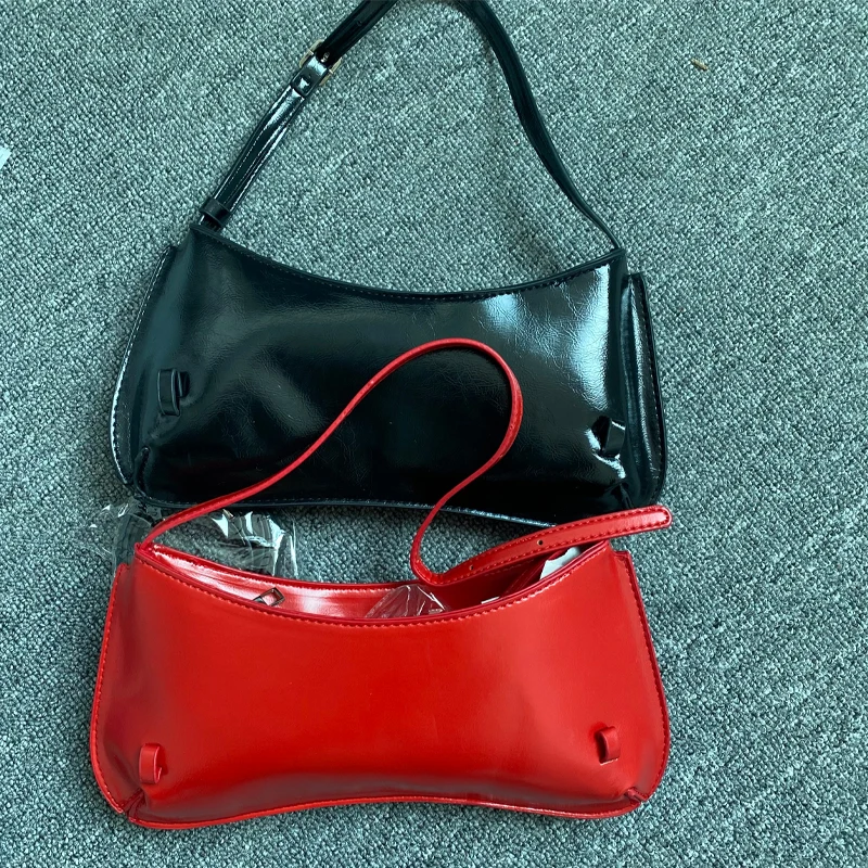 Handbag for Women's Luxury Designer Red Patent Leather Underarm Bag French Street Fashion Trend Small Shoulder Bag Wallet