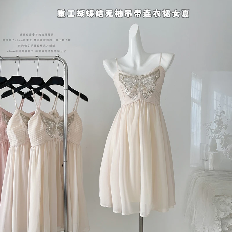 

Women's Bow Suspender Dress Summer 2024 New Sleeveless Backless Dress Fashion Sexy Slim High Waist Dresses