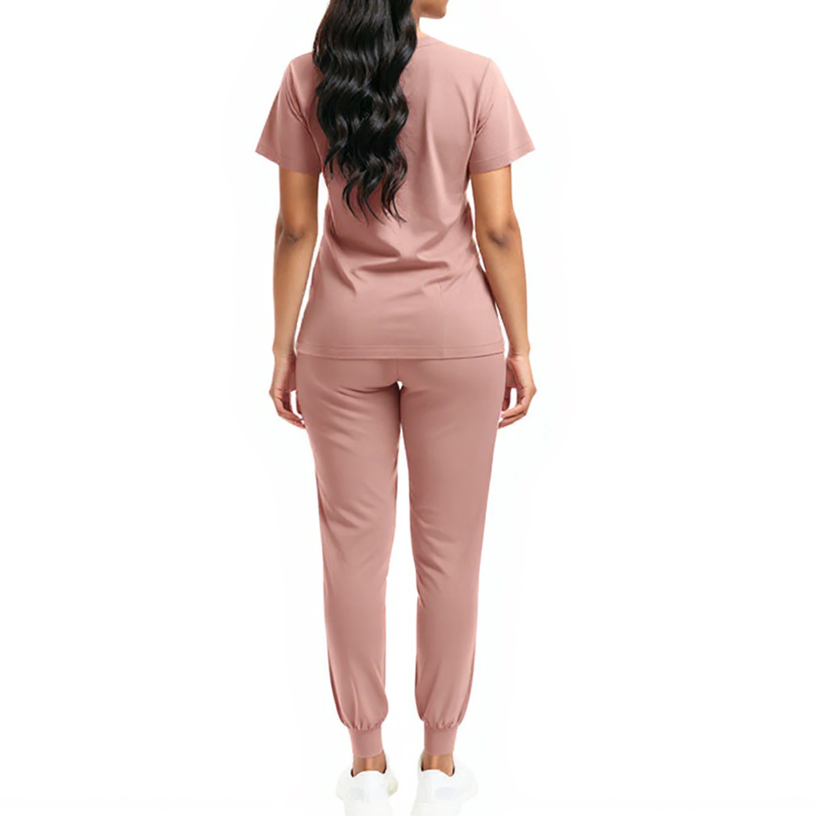 Women's Nurse Scrub Set V-Neck Short Sleeve Multi-Color Multi-Pocket Jogger Pants Medical Uniform Healthcare Workwear