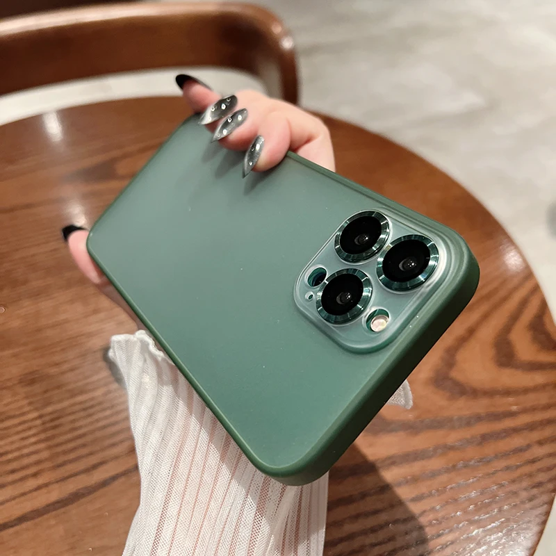 

1DS Matte Shockproof Soft Bumper Armor Case for iPhone 14 13 12 11 Pro Max Metal Camera Protector Ring Hard Transparent Cover