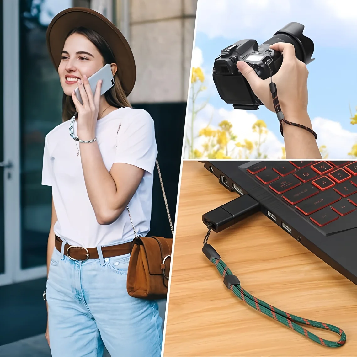 8pc 조정 가능한 나일론 손목 스트랩 끈 다채로운 색상의 휴대 전화 카메라 USB 플래시 드라이브 ID 배지 홀더