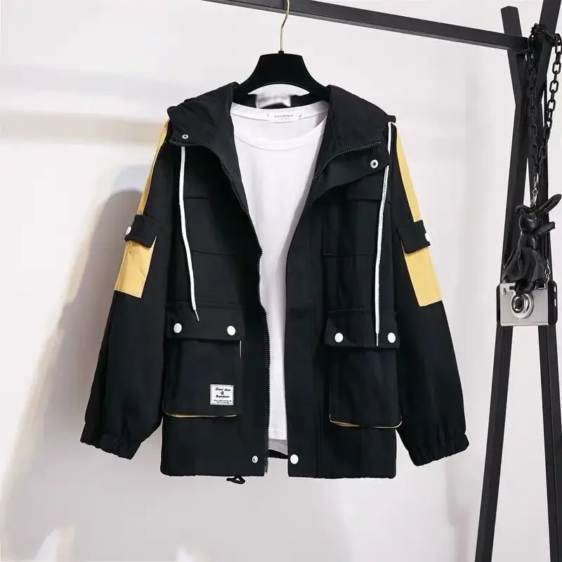 Women Fashion Casual Drawstring Tooling Short Coats Jackets 2024 Spring Summer Autumn New Female Thin Crop Jacket with Pocket