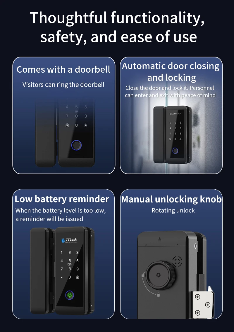 Ttlock APP Wooden Glass Door Lock Bluetooth Remote Unlock Fingerprint App Card P