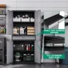 Metal Garage Storage Cabinet w/Drawer,4 Door Tool Cabinet w/Lock-2 Adjustable Shelves for Garage Home Office (Black & Gray) 5